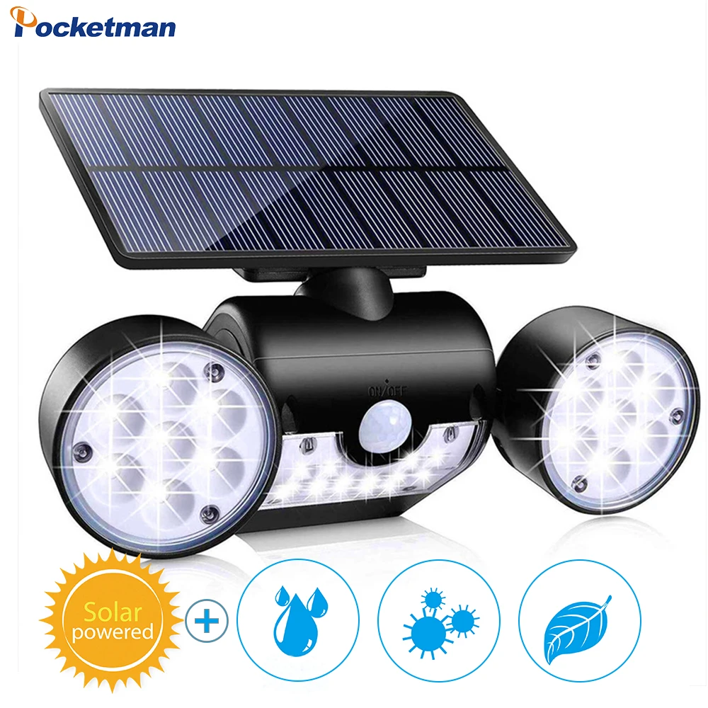 

Solar Lights Solar Powered Wall Lights with Dual Head Spotlights 360-Degree Solar Motion Security Night Lights for Yard Garden