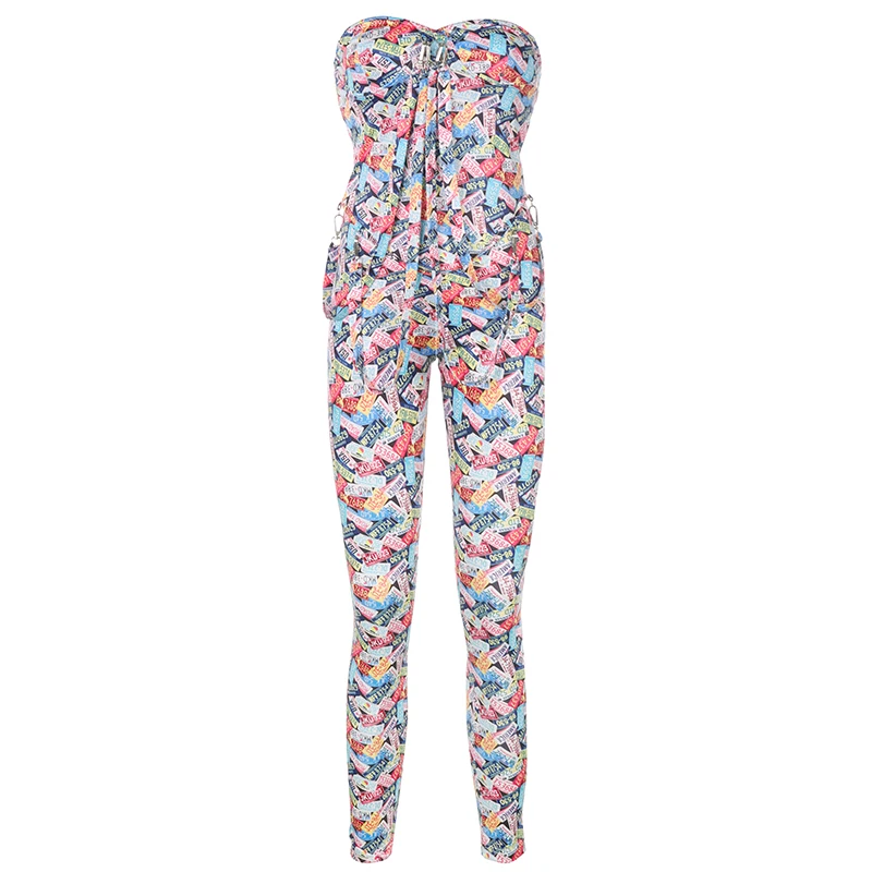 

BIIKPIIK Skinny Strapless Women Sexy Jumpsuit Bodycon Print Casual Streetwear Bodysuits Fashion Catsuit Workout Overalls