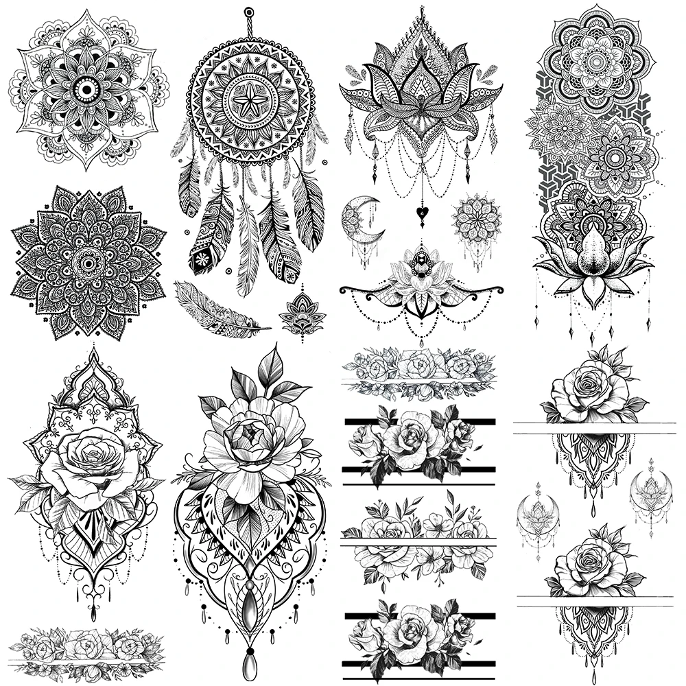 Черные временные тату хной для женщин сексуальная Ловец снов Менди поддельные