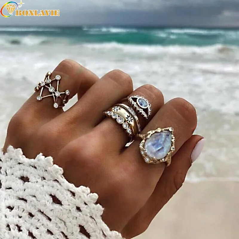 Новый Узор индивидуальный Модный золотой дьявол глаз звезды капельное кольцо 4