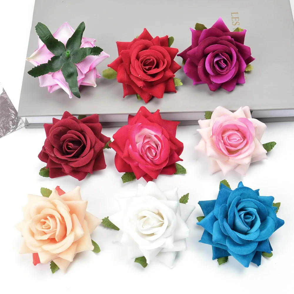 5PCs Silk Rose Artificial Flowers Head For Home Wedding Decoration 6cm Fake Flower DIY Wreath Handicraft Material Valentines Day