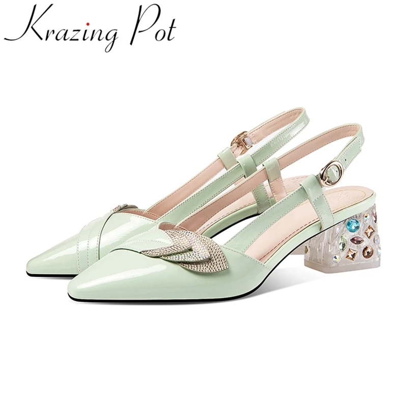 

Krazing Pot/большого размера на высоком каблуке из хорошей коровьей кожи Стразы с украшением в виде кристаллов с задним ремешком Летняя обувь в с...