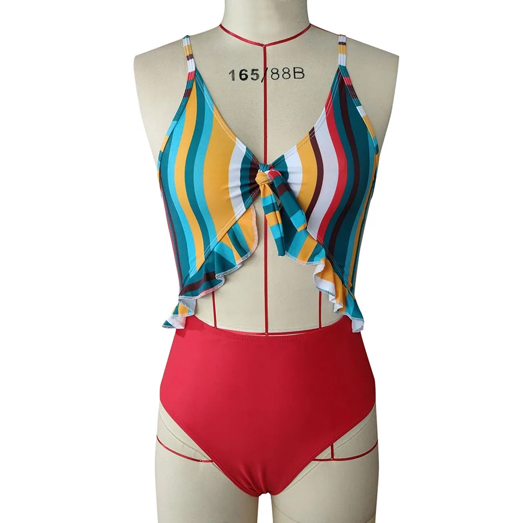 SAGACE Женский сдельный купальник с принтом в виде листьев перекрестными ремешками