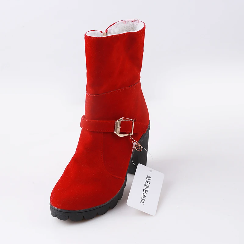 

2020 Autumn Winter Snow Boots Warm Women High Heel Thick Platform Boots Suede Flocking Leather Solid Ladies Fashion Boots