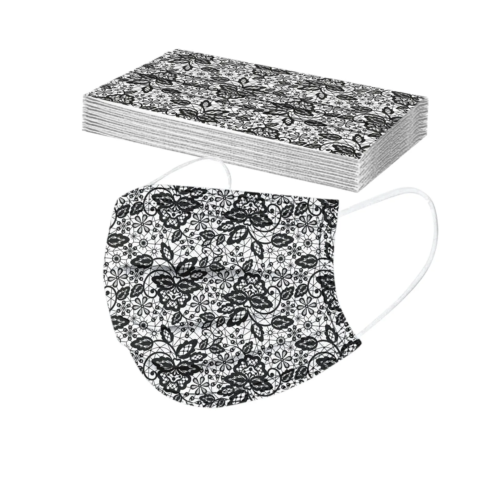 

50PCS Adult Lace Mask Disposable Face Mask 3Ply Ear Loop Anti-PM2.5 Masks Mondmasker Mascara Scarf Halloween Cosplay Mask