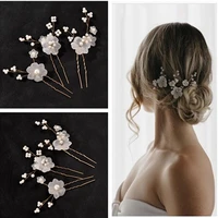 3pcs white flower u shaped hairpin pearl elegant hair pins hair jewelry accessories for women wedding head ornaments hairpins ml