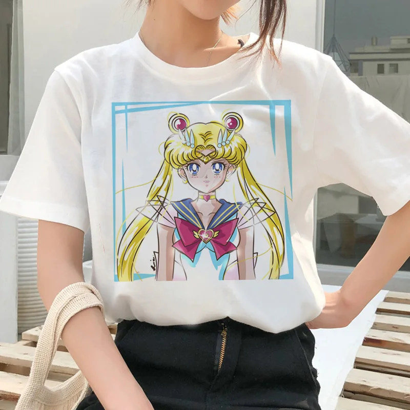 

Sailor Moon Women Harajuku Summer Short Sleeve Clothes Funny Female Fashion T-shirt graphic tee Girls Ulzzang Cartoon Cat Tshirt