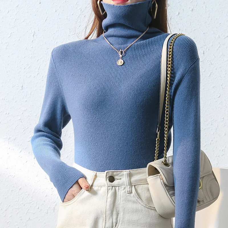

Heap pile collar knitted wool bottoming shirt women spring and autumn self-cultivation inner turtleneck sweater new 2021 hot
