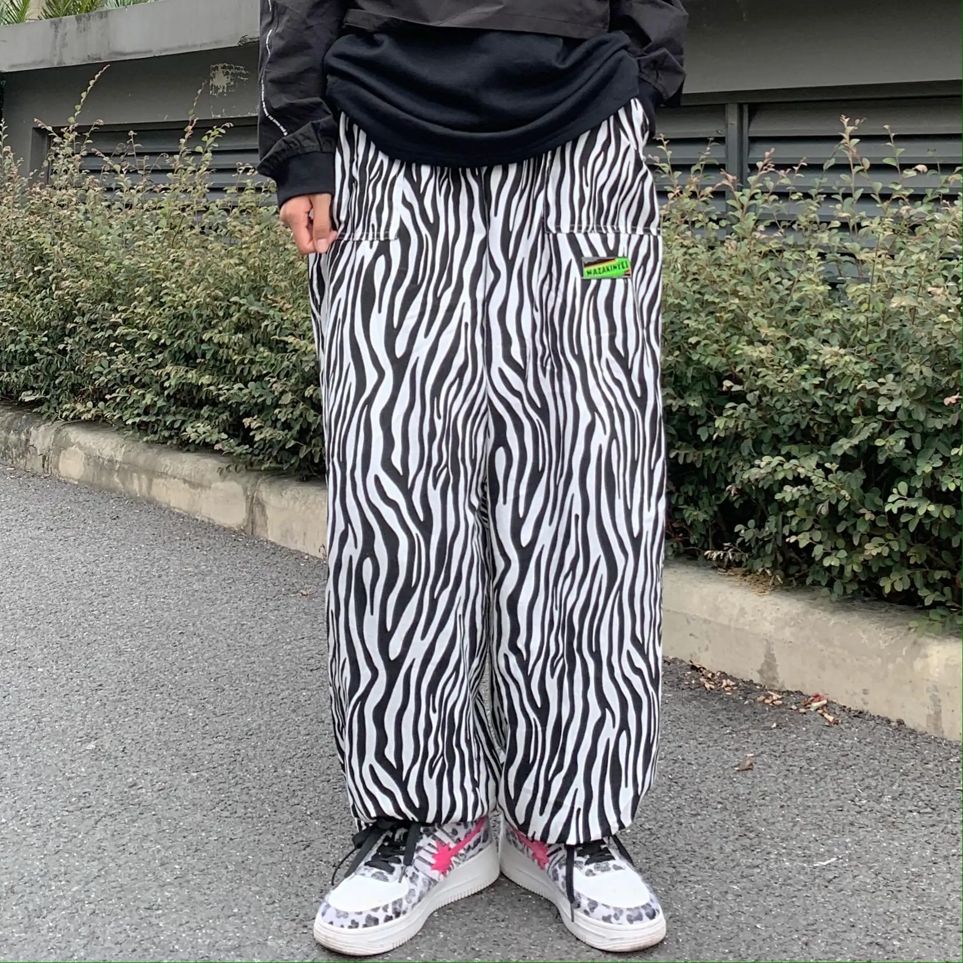 

Oversized Pants Women Harajuku High Street Chic Zebra-print All-match Summer Fall Teens Trousers College High Waist Femme Newest