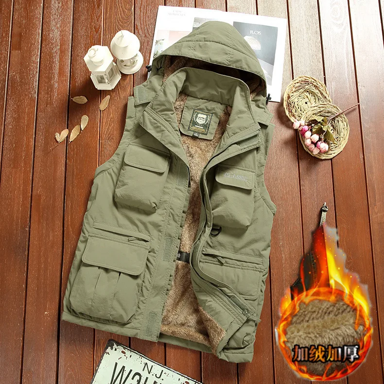 Men's Clothing New  Winter Men's Plus Velvet Removable Sleeve Jacket Casual Outdoor Warm Cotton Clothing Winter Jacket Men