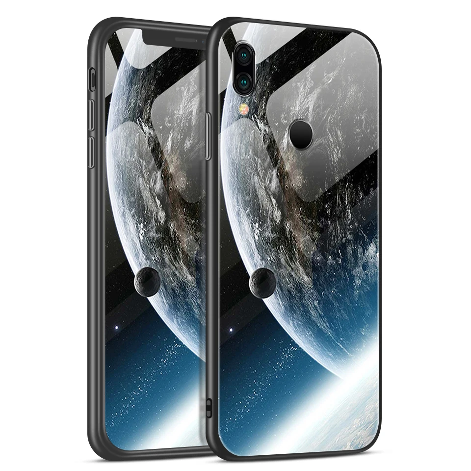 W196 Для Xiaomi Redmi Note 6 звездный узор закаленное стекло чехол для телефона Redmi Note 7 мягкий силиконовый край полная защита жесткий чехол - Цвет: W196