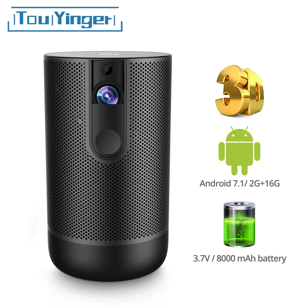 TouYinger K3 DLP Мини проектор Android 7 1 2G + 16G активный 3D 8000mAh аккумулятор USB WIFI Поддержка 1080P