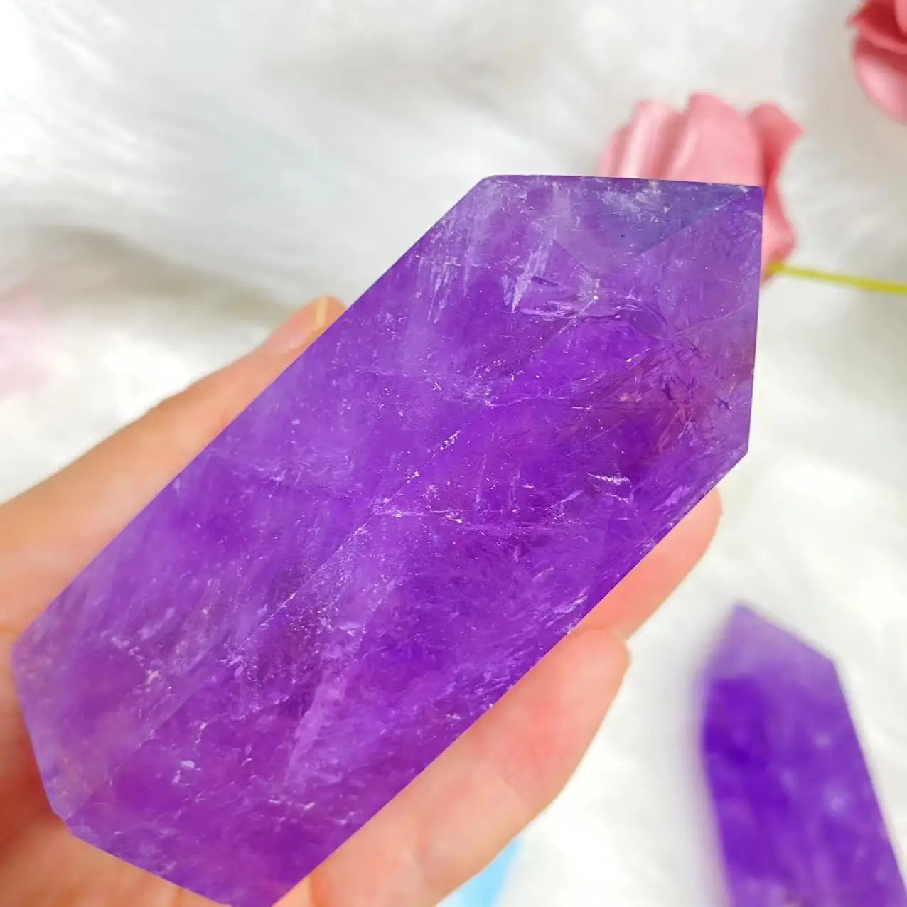

Natural amethyst energy obelisk reiki healing scepter gift