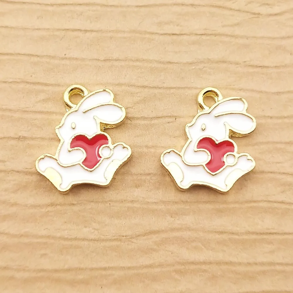 

10pcs 11x13mm small enamel heart rabbit charm for jewelry making cute earring pendant bracelet charm necklace charms diy finding