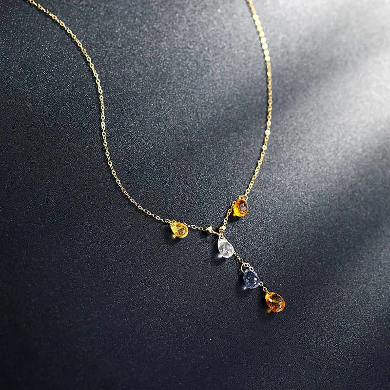 

DMBS308 Yellow 18K Gold Sapphire Pendant Color Sapphire Handmade Necklace Female Clavicle Chain