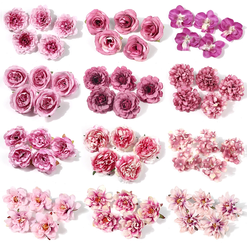 5/10Pcs Pink Rose Artificial Flowers Silk Fake Flower for Home Decor Party Wedding Decoration Supplies DIY Wreath Gift Accessory