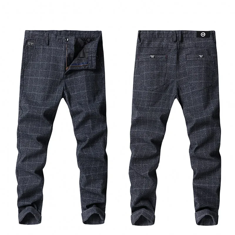 Мужские брюки в клетку повседневные облегающие британском стиле черные синие