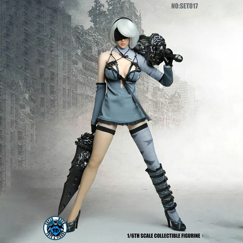 

Супер утка набор 017 1/6 NieR:Automata 2B девочка голова и одежда костюм подходит 12 дюймов PH бледная кожа Женская экшн-фигурка тело