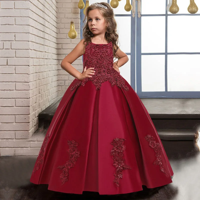 

Girls Formal Long Bridesmaid Dress Kids Clothes Beading Gown Party Wedding Evening Clothing Children Princess Prom Vestidos