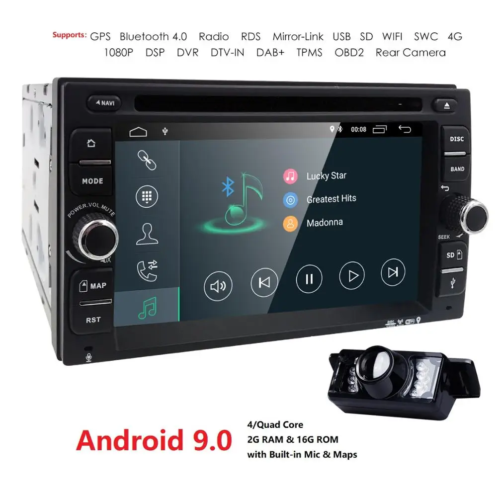 6," 2Din Android 9,0 dvd-плеер автомобиля стерео радио gps Wifi OBD2 Bluetooth ram 2 Гб Navi TPMS+ карта+ тыловая камера DSP ips PC