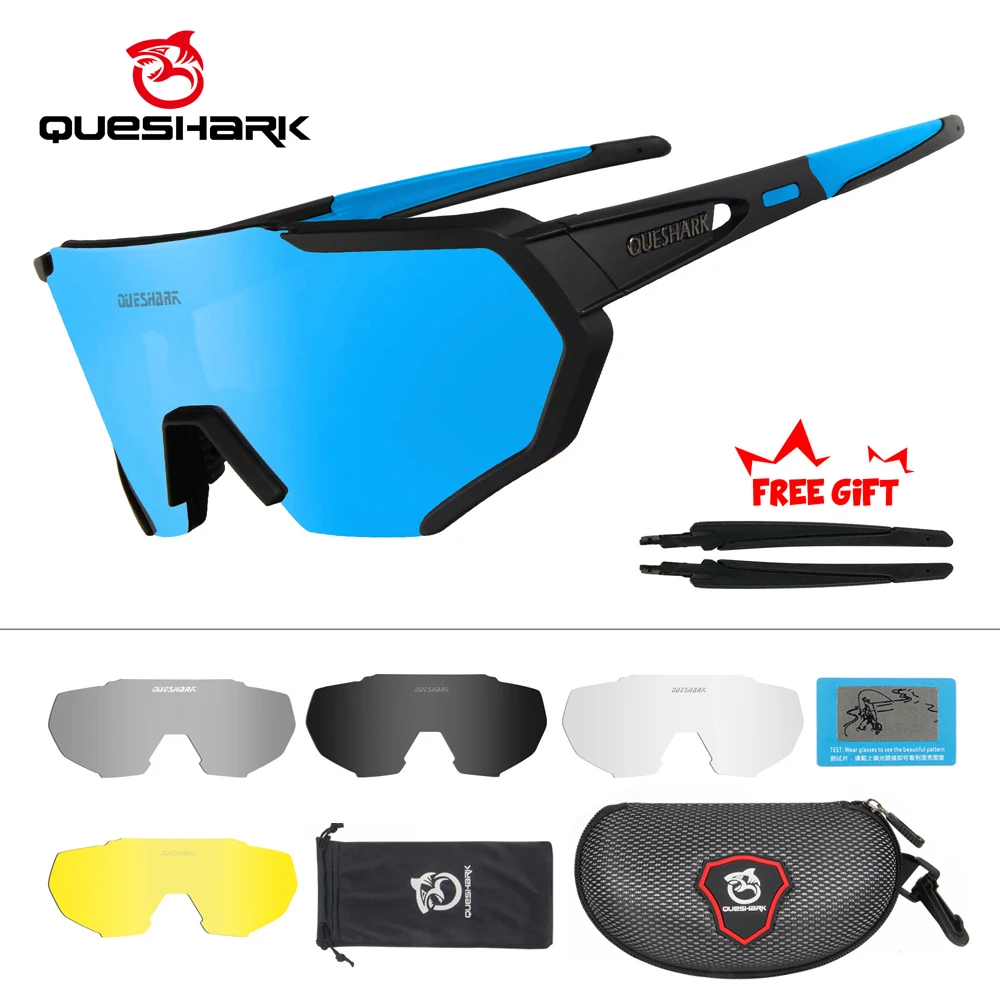 QUESHARK дизайн поляризованных велосипедные очки для мужчин Для женщин велосипед очки велосипедные очки 5 линзы зеркальные UV400 очки