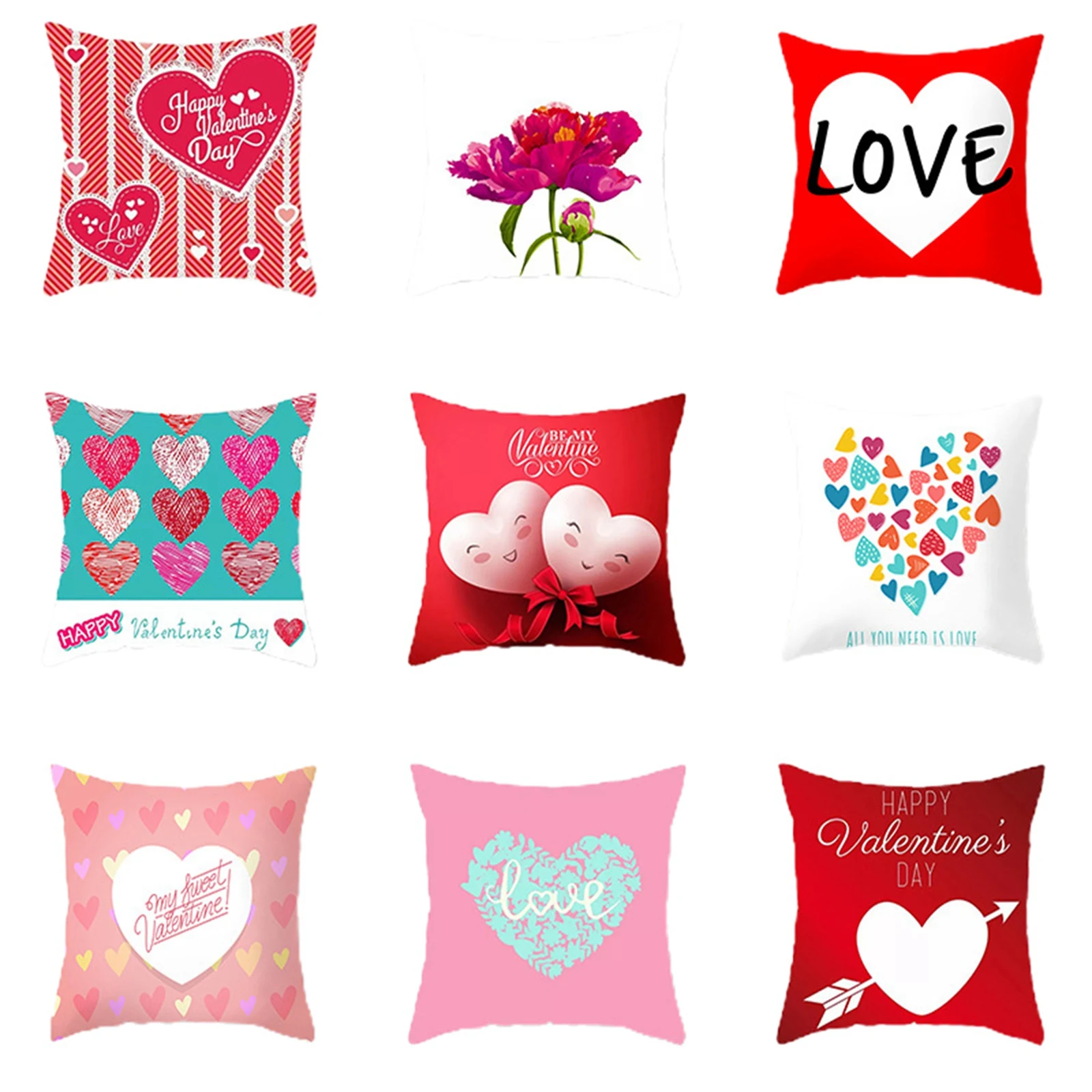 

Valentine's Day Pillowcase Cushion Cover Sweet Style Heart Floral Pattern Square Throw Pillow Cover Case for Household Office