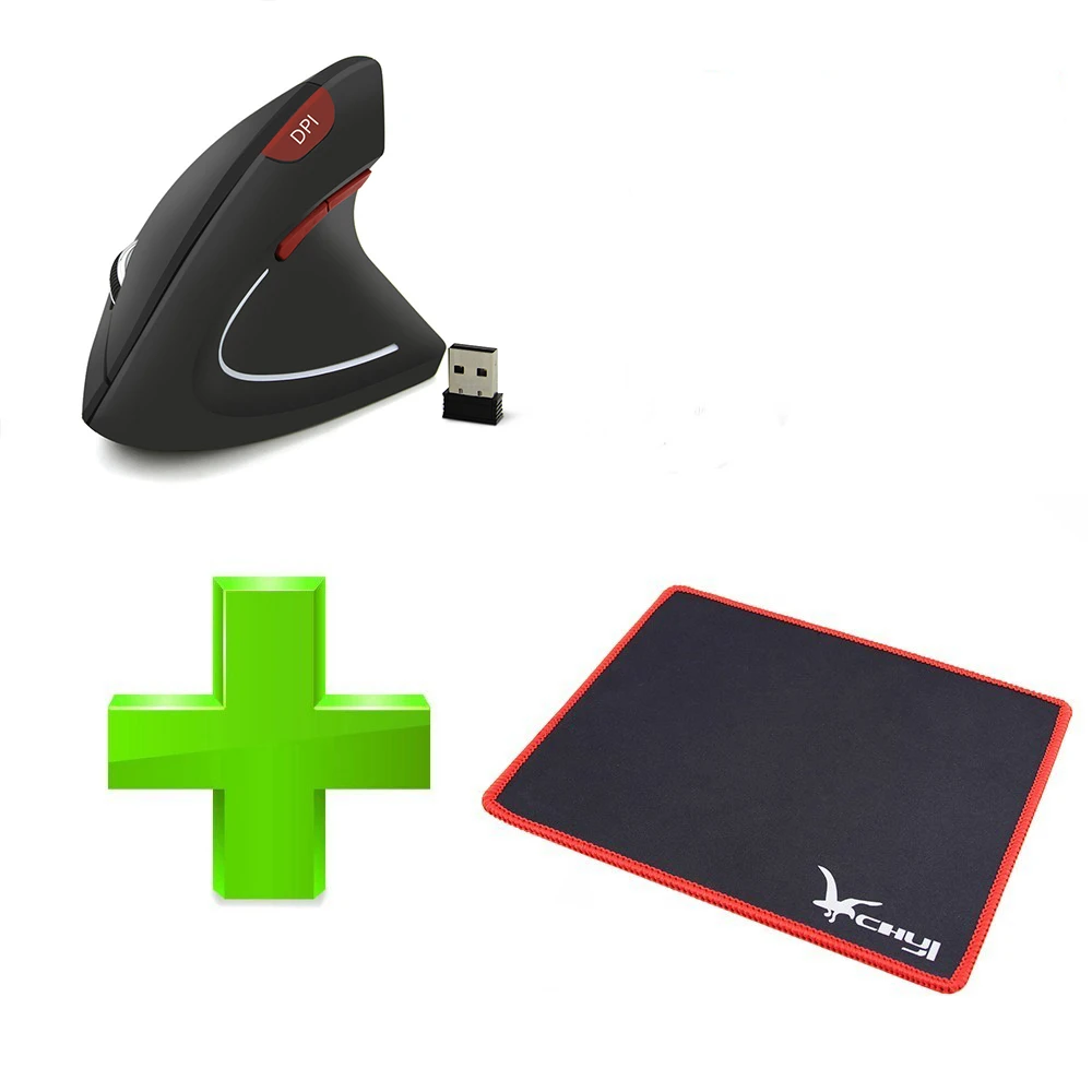 CHYI беспроводной вертикальный эргономичный компьютерная мышь 2,4 ГГц Usb оптическая PC Mause 1600 dpi 6 кнопочный светодиодный игровой мыши для настольного ноутбука - Цвет: mouse with pad