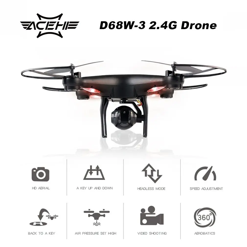 

D68W-3 2.4G RC Selfie Smart Drone Quadcopter Aircraft UAV with 0.3MP Wifi FPV Live Video Camera Altitude Hold 360 Flips