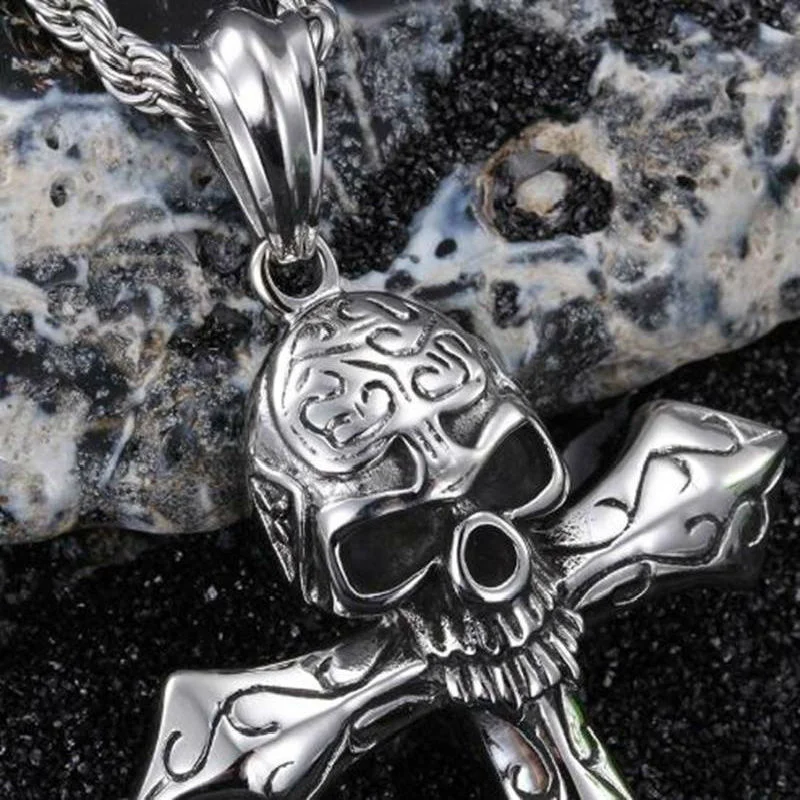 

Cool Knight Skull Cross Pendant Men's Rope Necklace Gothic Jewelry Wholesale