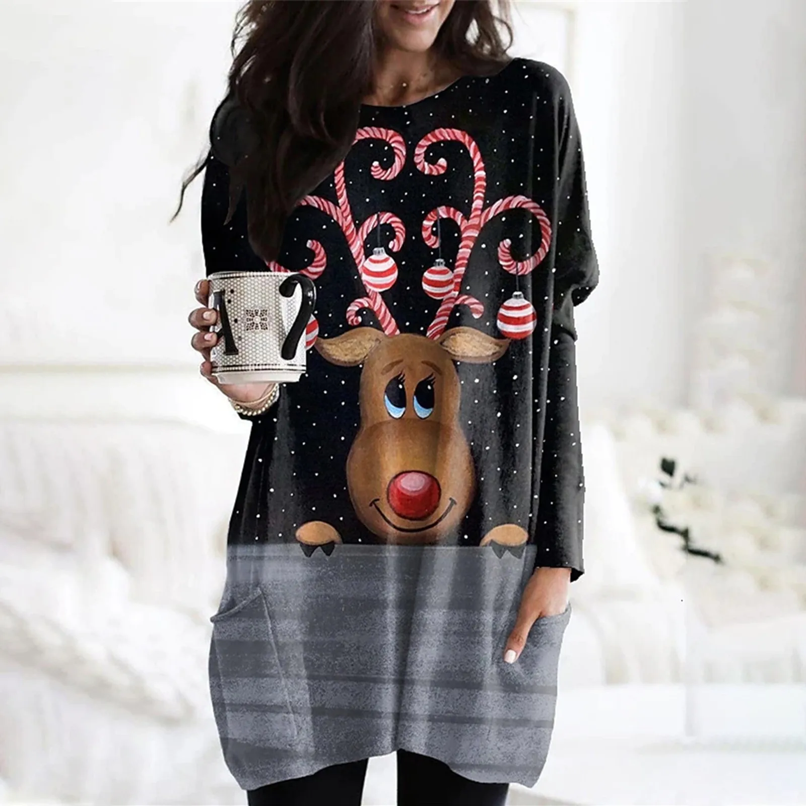 Женское Повседневное платье-Топ с длинным рукавом и карманами | Женская одежда