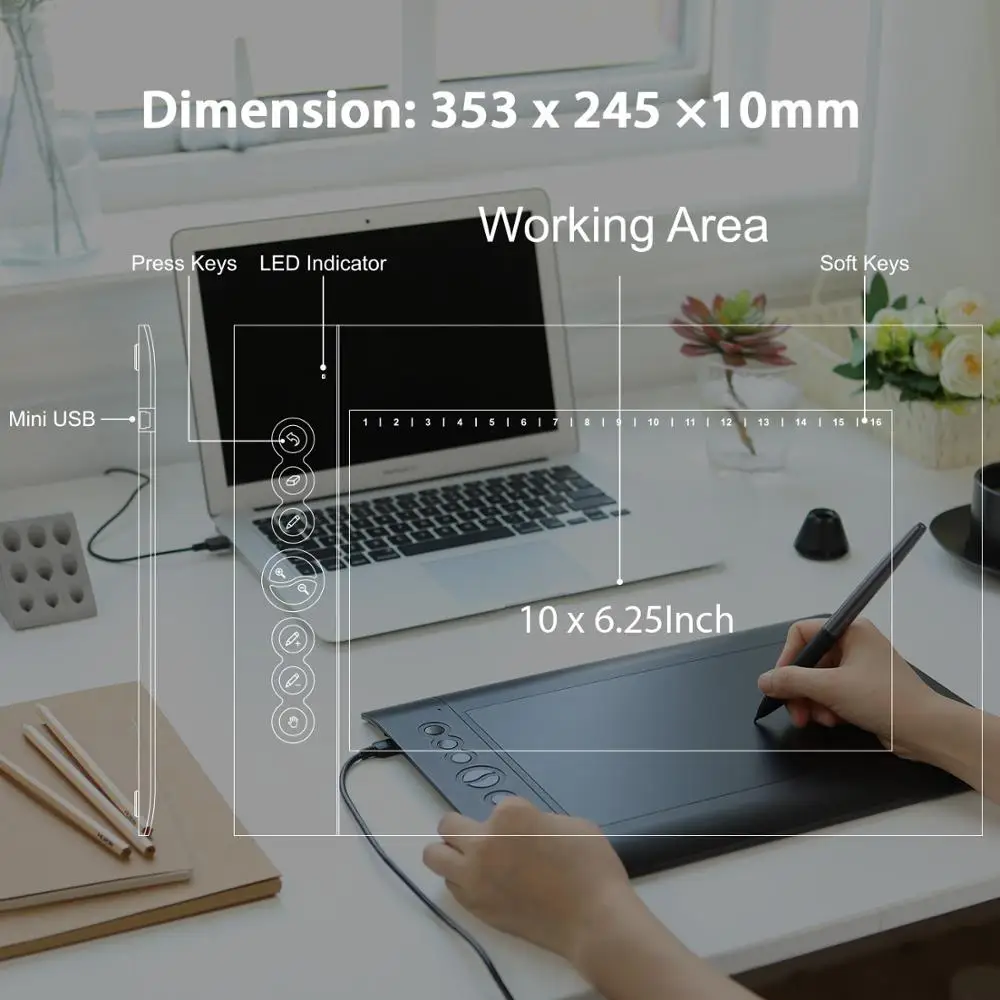 HUION USB цифровые графические планшеты H610PRO V2 с функцией наклона PW100 планшет для
