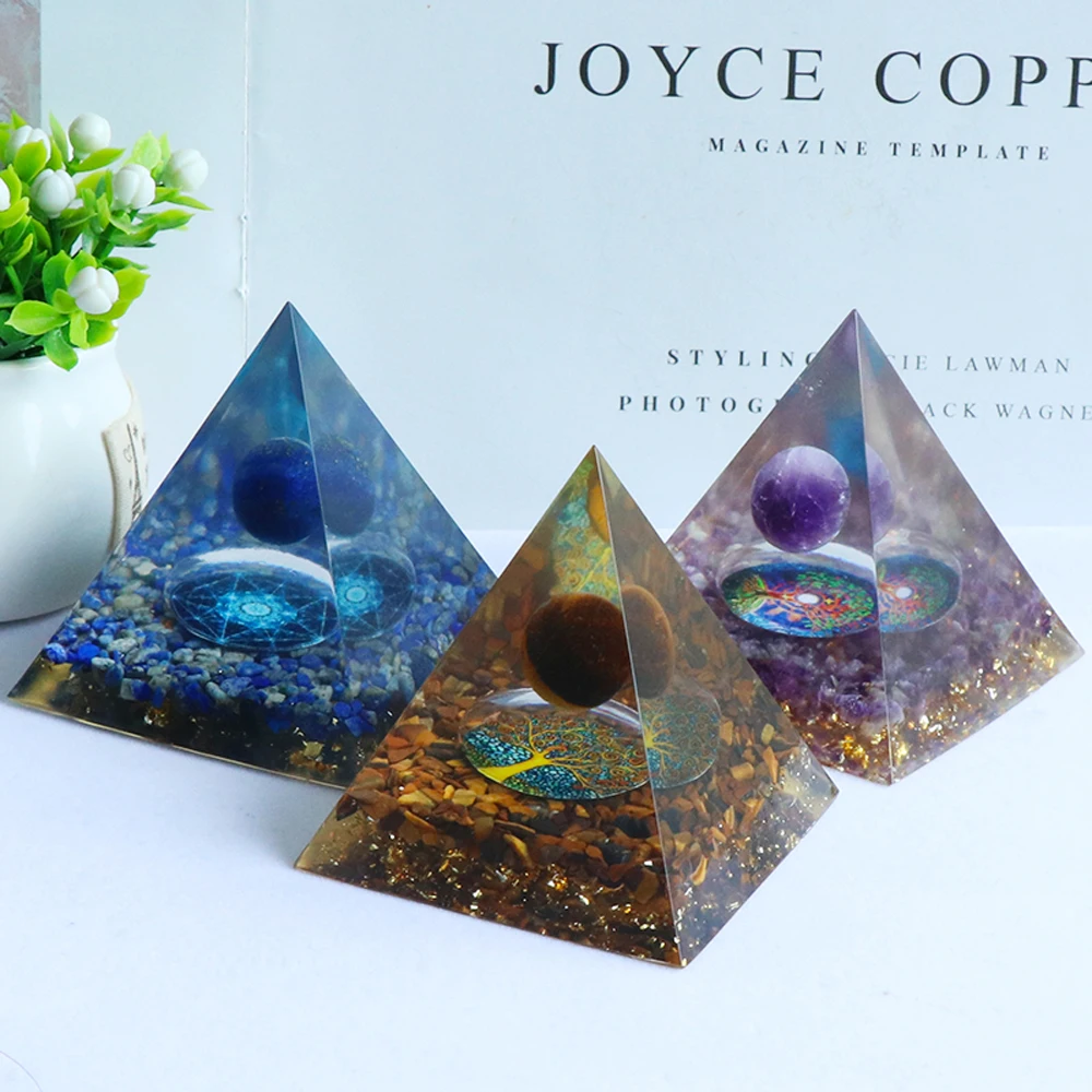 

Natural Semi-precious Stone Furnishing Articles Pyramid Shape Meditation Crystal Ball for DIY Jewelry Making Home Decoration
