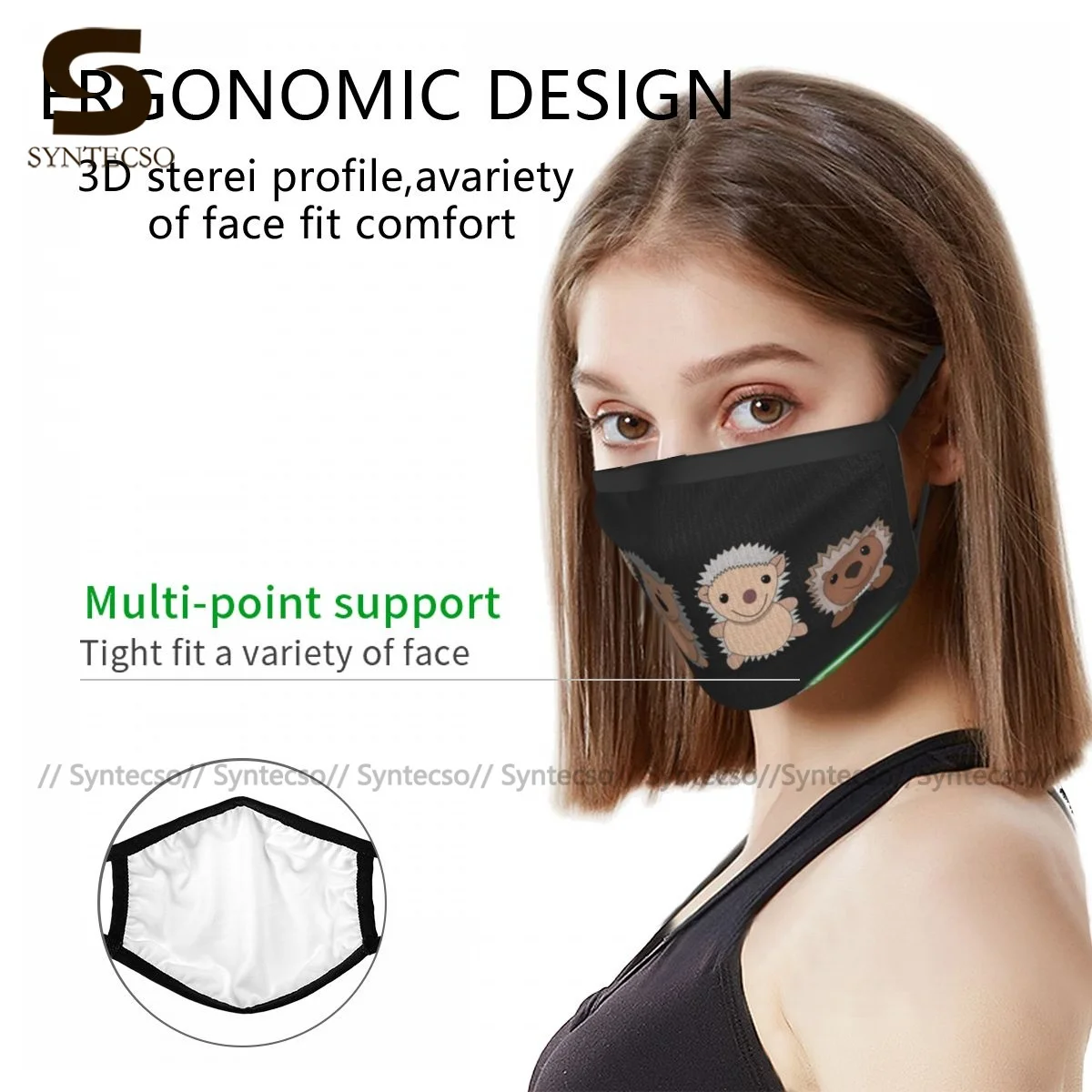 

Hedgehog Face Mouth Mask Adults Breathable Fancy Polyester Printed Facial Mask