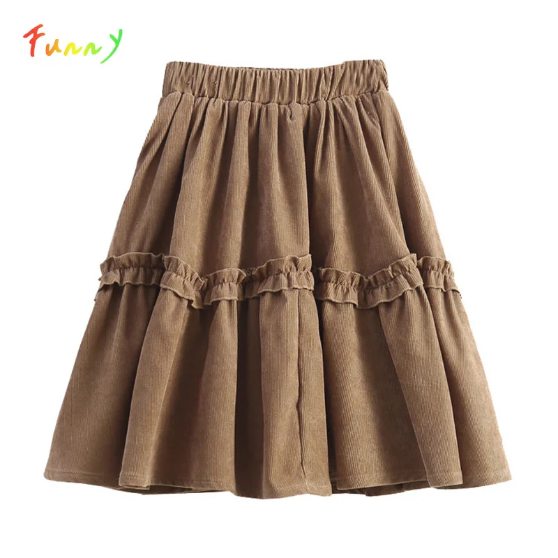 

4 To 16 Years Corduroy Ruffles Autumn Winter Skirts Toddler Girl Clothes Elastic Waist Casual Flare Girls Skirt Family Matching