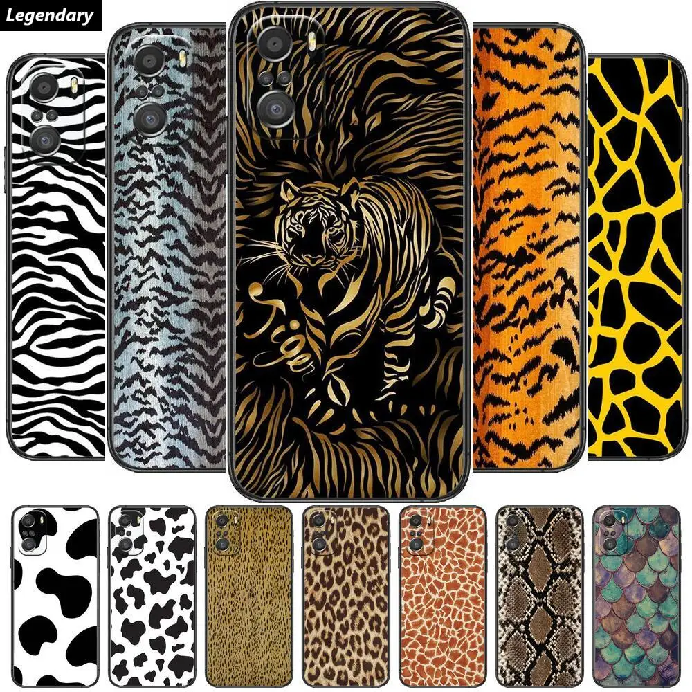 

Animal skin Phone Case For xiaomi redmi 11 Lite pro Ultra 10 9 8 MIX 4 FOLD 10T Black Cover Silicone Back Prett