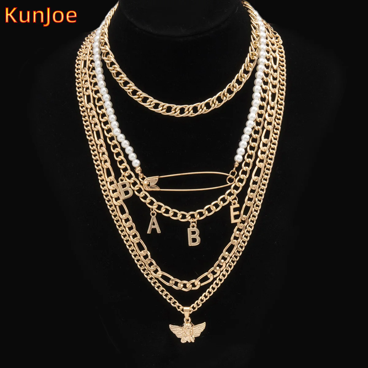 

KunJoe Exaggerated Atmosphere Multilayer Necklace Punk Hip Hop Style Pin Skull Necklace For Women Choker Gothic Jewelry Gift
