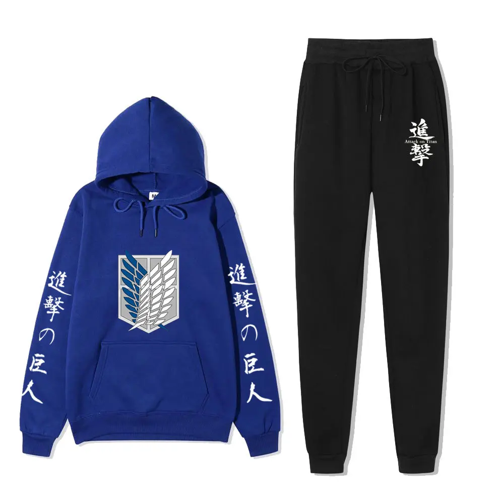 

Attack on Titan Print 2 Piece Set Warm Tracksuit Japan Anime Harajuku Pants 2021 New Arrival Winter Fleece Complete Track Suit