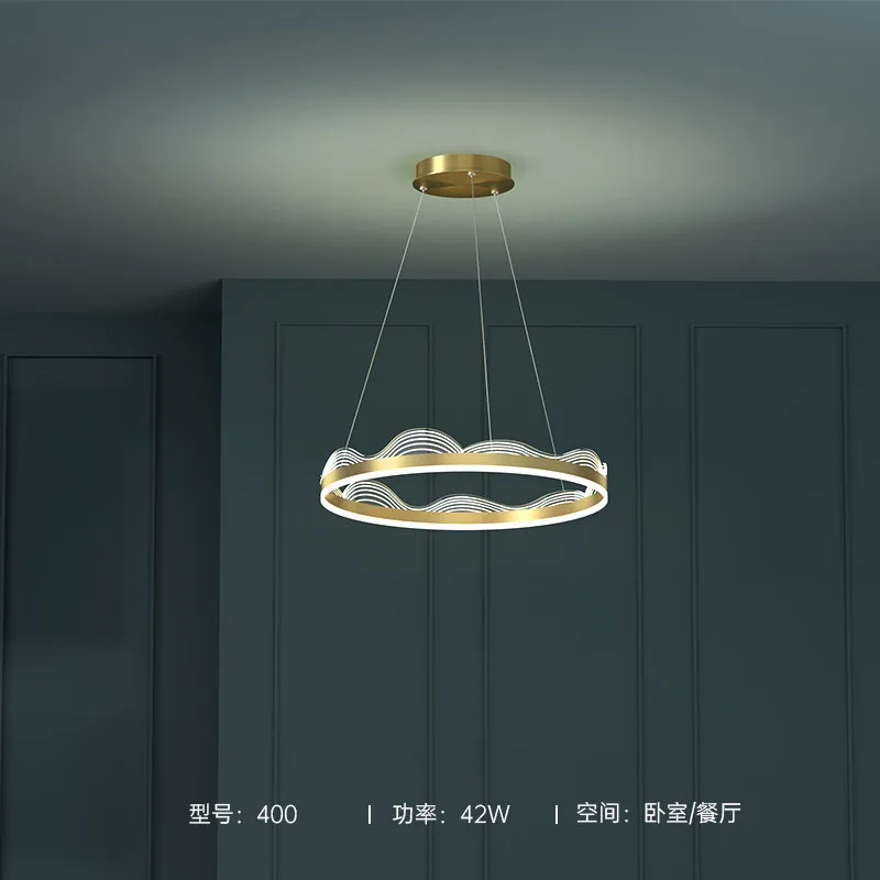 

Light luxury living room chandelier modern simple art Wavy Ring chandelier Nordic atmosphere household led dining room lamp