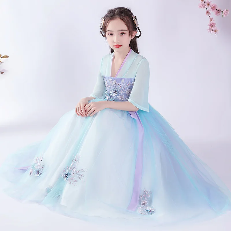 

Summer Chiffon Children Chinese Traditional Lovely Ancient Hanfu Girls Perform Costumes Kids Photography Tang Suit