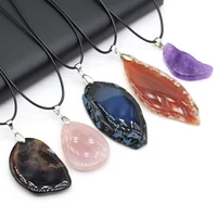 irregular crystal rose quartzs agate amethysts necklace charm pendant women jewelry accessory gift length 40cm size 20x35 35x55m