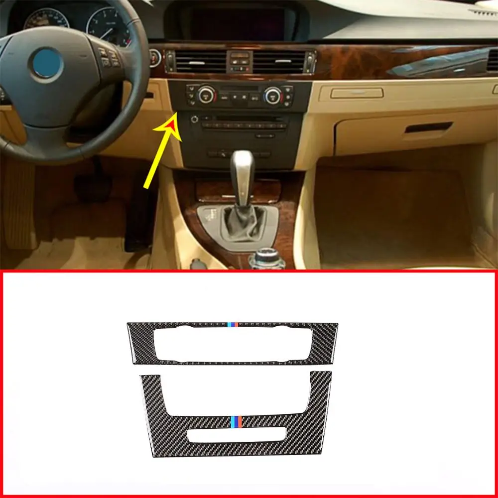 

Soft Carbon Fiber Car Center Console CD Decoration Panel Cover Trim With Navigation Screen For BMW 3 Series E90 E92 2012 Year