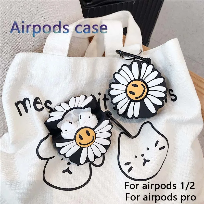 

Чехол для Airpods, чехол для airpods1/2 pro, Беспроводная bluetooth-гарнитура apple, защитный чехол для airpod pro с улыбкой и маргариткой