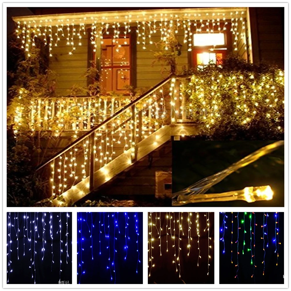 Christmas String Lamps 5M LED Curtain Icicle Garland String Lamps Droop 0.4-0.6m Decoration For Eaves Garden Street Outdoor