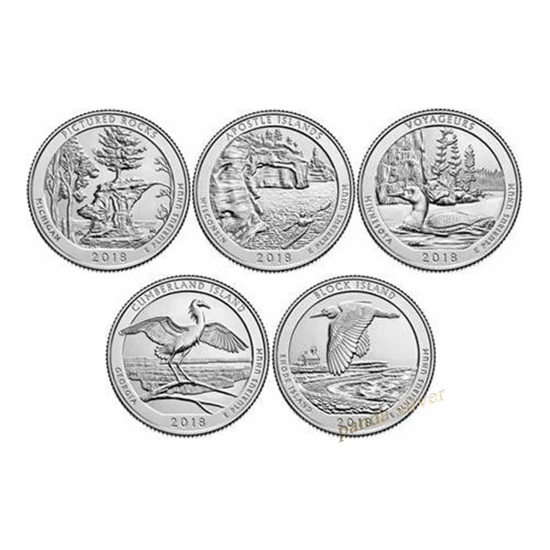 Набор из 5 предметов США памятные монеты 2018 года в национальном парке 25 центов