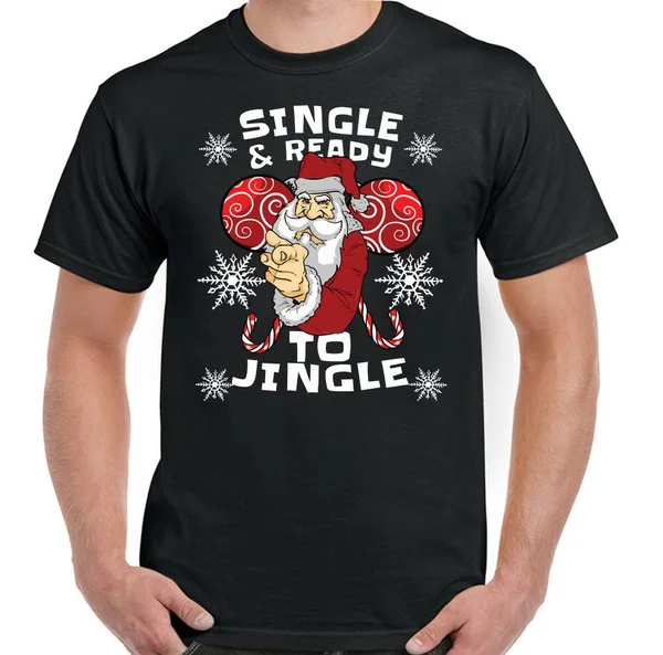 

Christmas T-Shirt Single And Ready To Jingle Mens Funny Ugly Xmas Top