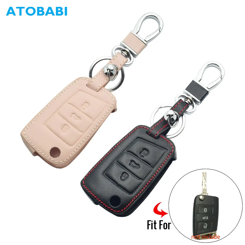 Кожаный чехол для ключей автомобиля для VW Golf 7 Volkswagen GTI R GTE MK7 Skoda Octavia A7 SEAT Leon Ibiza 3 кнопки складной чехол дистанционного брелока