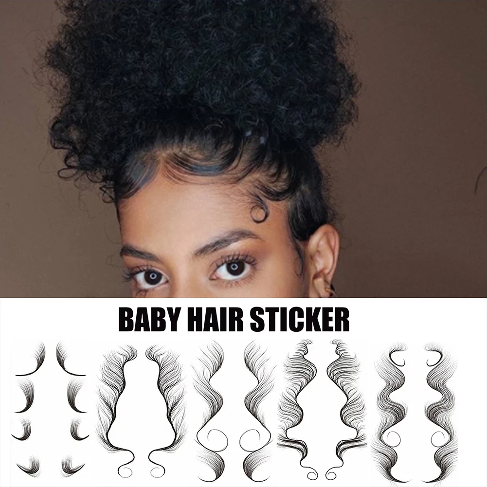 

Hot Sale Waterproof Baby Hair Edge Tattoo Sticker Curly Hair Edges Temporary Hairline Tattoo Sticker DIY Template Bangs Sticker