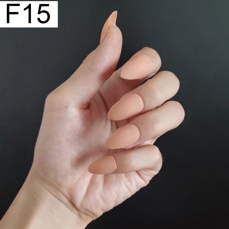 F15 Stiletto x 1PC 24 шт./компл. стилет балерина гроб круглый овальной формы с полным покрытием матовая накладные ногти для ног, мягкая на ощупь, накладные ногти искусственные ногти Нейл Арта, набор - Цвет: F15 Stiletto x 1PC