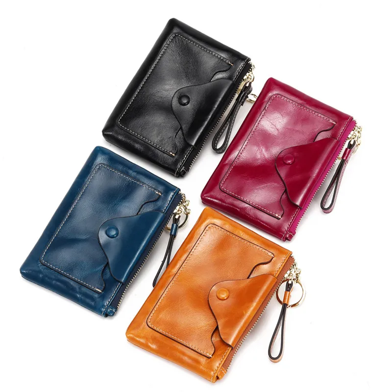 

Модные кошельки из натуральной кожи для женщин, короткий кошелек на молнии с застежкой, роскошный винтажный Кошелек для монет, держатель дл...