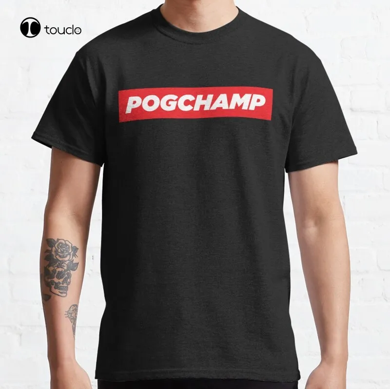 Pogchamp Pog Meme Twitch Emote Poggers Классическая футболка хлопковая на заказ Aldult Подростковая